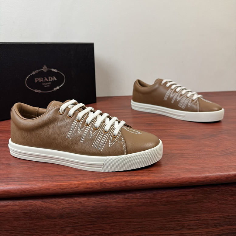 プラダ ディアスキン レザー スニーカー タバコ ステッチディテール shoes248 - 画像 (2)