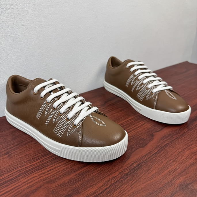 プラダ ディアスキン レザー スニーカー タバコ ステッチディテール shoes248 - 画像 (3)