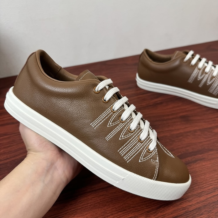 プラダ ディアスキン レザー スニーカー タバコ ステッチディテール shoes248 - 画像 (4)