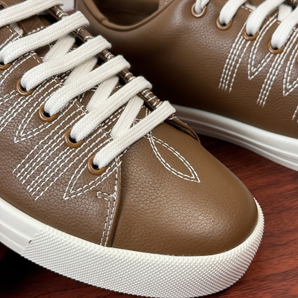 プラダ ディアスキン レザー スニーカー タバコ ステッチディテール shoes248 - 画像 (5)