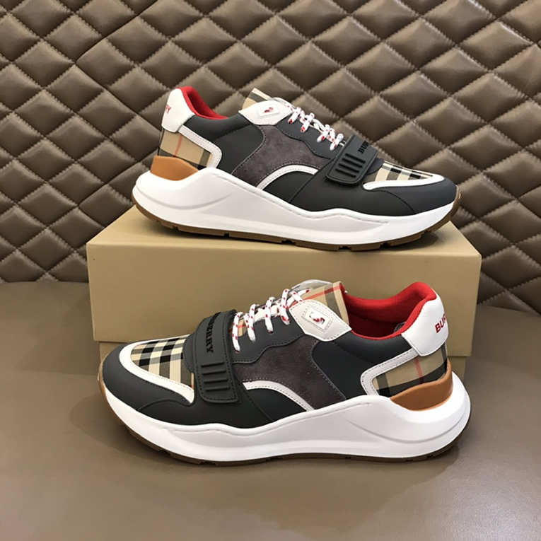 バーバリー テクニカル ファブリック＆スエード スニーカー ブルー グリ shoes261