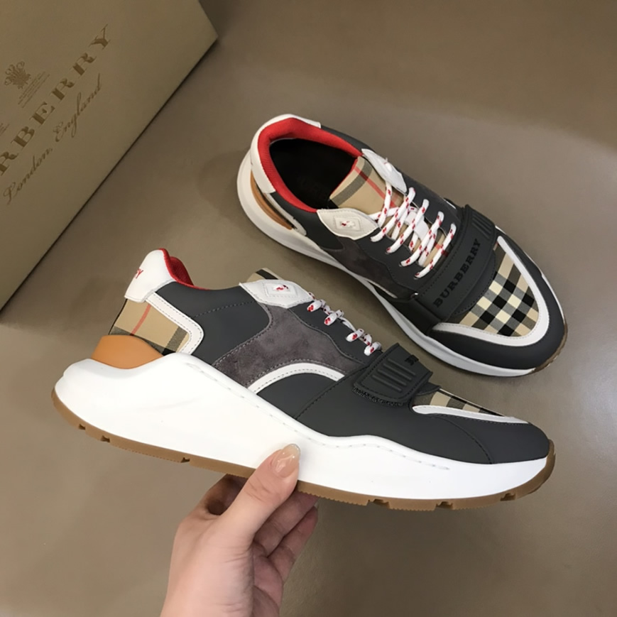 バーバリー テクニカル ファブリック&スエード スニーカー ブルー グリ shoes261 - 画像 (4)