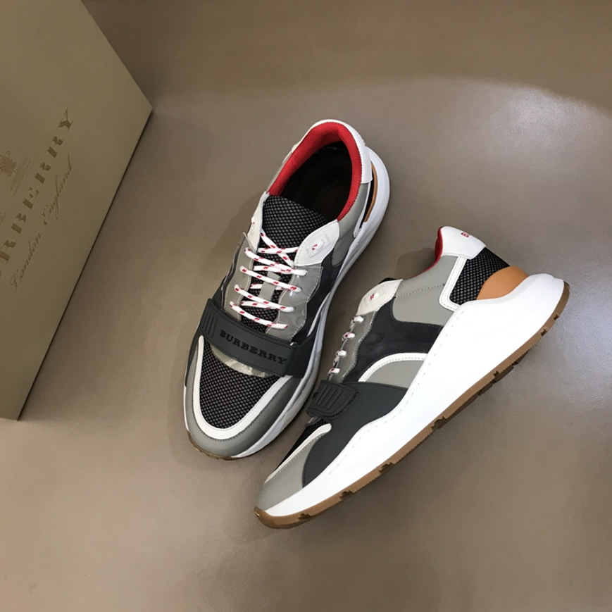 バーバリー テクニカル メッシュ&レザー スニーカー ブルー グリ shoes263 - 画像 (3)