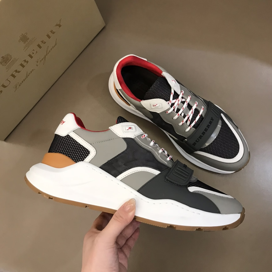 バーバリー テクニカル メッシュ&レザー スニーカー ブルー グリ shoes263 - 画像 (4)