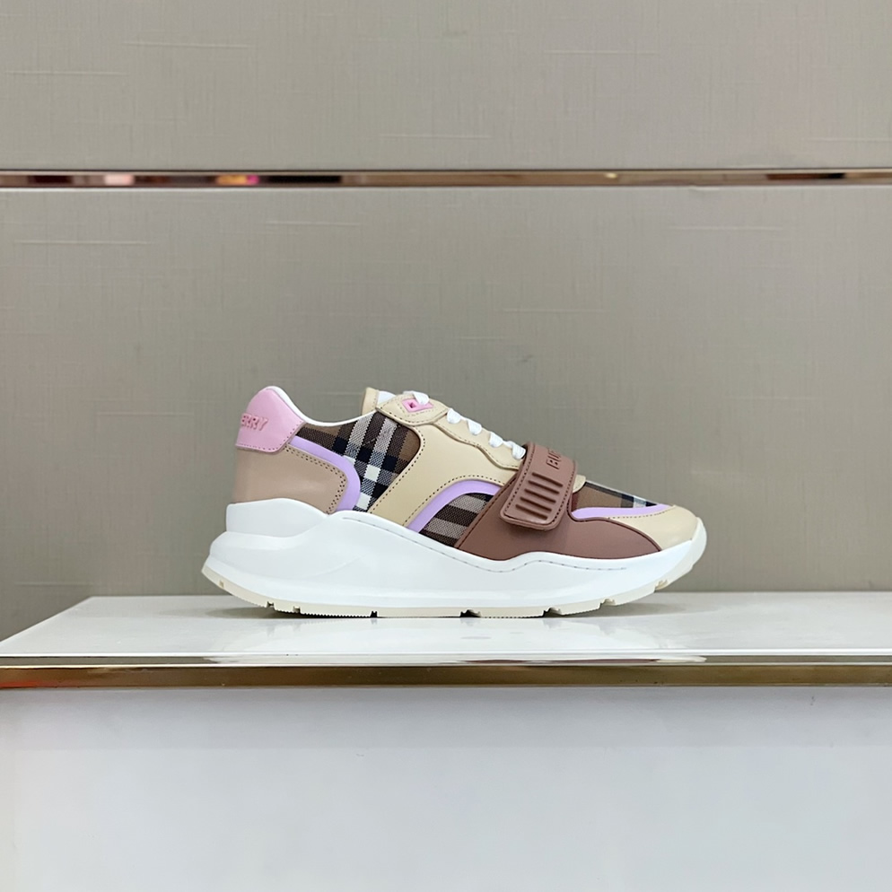 バーバリー スムース レザー＆チェック スニーカー ローズ shoes273
