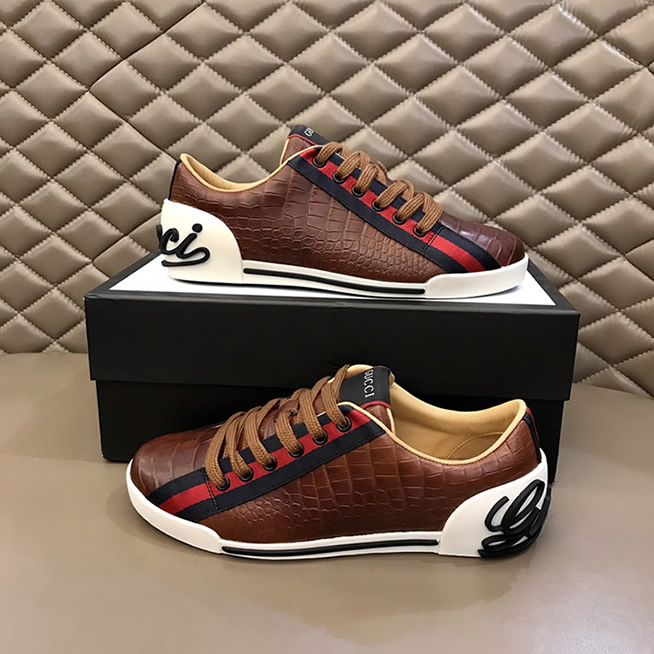 グッチ クロコ型押し レザー スニーカー マロン shoes274