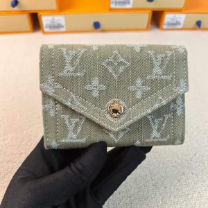 ルイヴィトン 財布 モノグラムデニム ポルトフォイユ・ヴィクトリヌ カーキ M27707