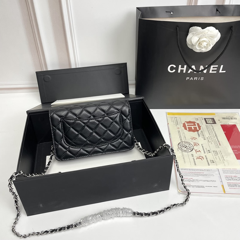 シャネル チェーンウォレット クラシック マトラッセ ラムスキン ブラック シルバー金具 レディース CH33814 - 画像 (4)
