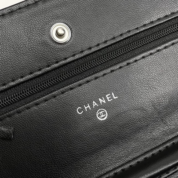 シャネル チェーンウォレット クラシック マトラッセ ラムスキン ブラック シルバー金具 レディース CH33814 - 画像 (7)