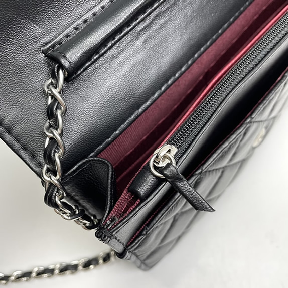 シャネル チェーンウォレット クラシック マトラッセ ラムスキン ブラック シルバー金具 レディース CH33814 - 画像 (8)