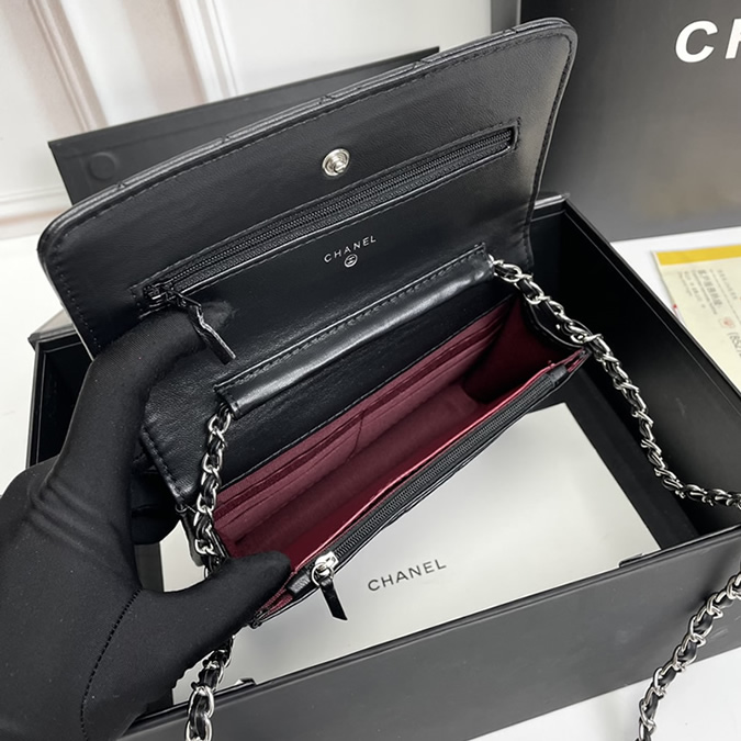 シャネル チェーンウォレット クラシック マトラッセ ラムスキン ブラック シルバー金具 レディース CH33814 - 画像 (9)