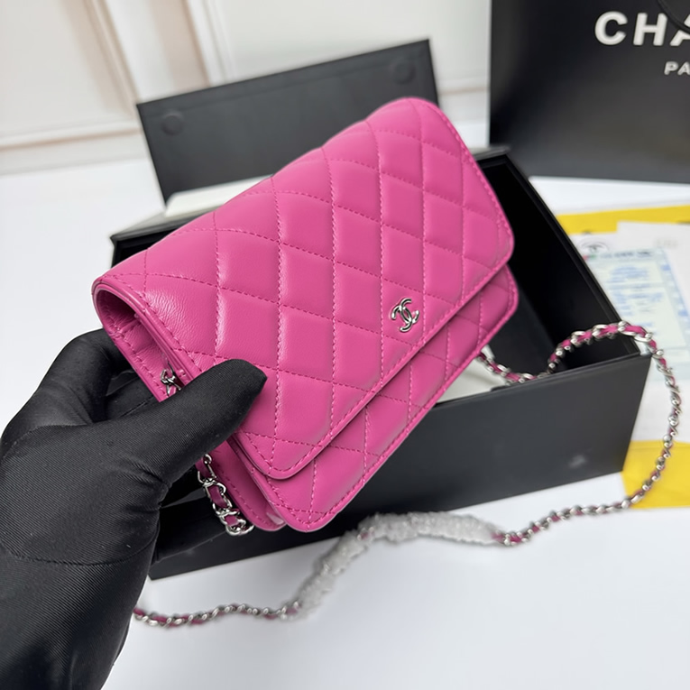 シャネル チェーンウォレット クラシック マトラッセ ラムスキン フューシャピンク シルバー金具 レディース CH33814 - 画像 (2)