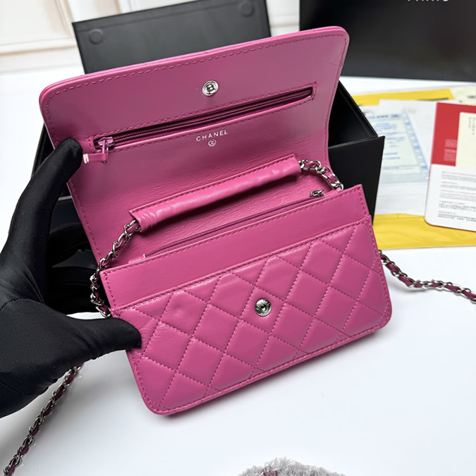 シャネル チェーンウォレット クラシック マトラッセ ラムスキン フューシャピンク シルバー金具 レディース CH33814 - 画像 (6)