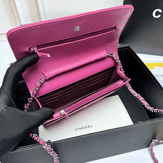 シャネル チェーンウォレット クラシック マトラッセ ラムスキン フューシャピンク シルバー金具 レディース CH33814 - 画像 (9)