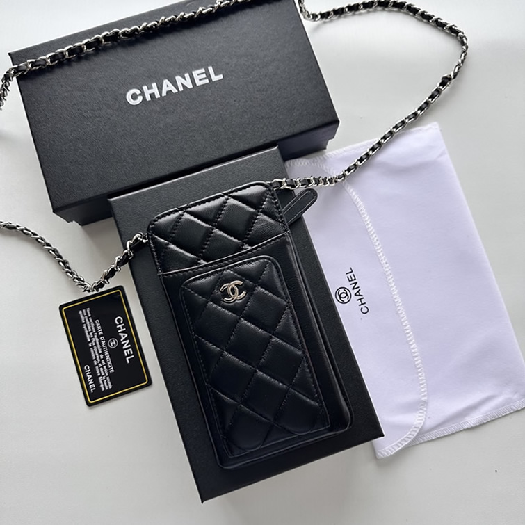 シャネル 携帯ケース クラシック マトラッセ ラムスキン ブラック シルバー金具 レディース CH50079 - 画像 (2)