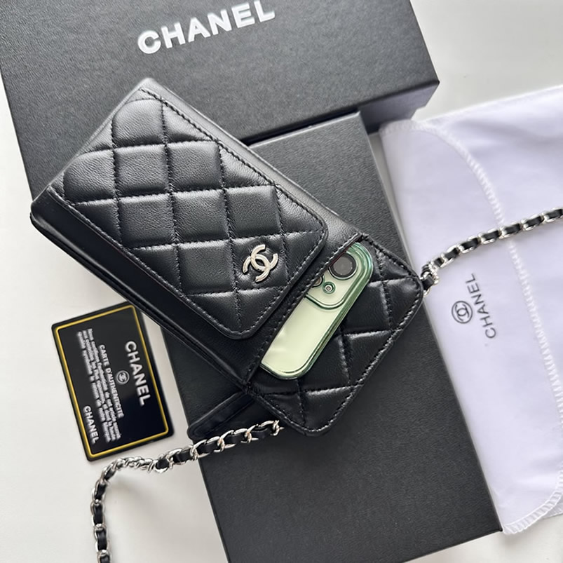 シャネル 携帯ケース クラシック マトラッセ ラムスキン ブラック シルバー金具 レディース CH50079 - 画像 (8)
