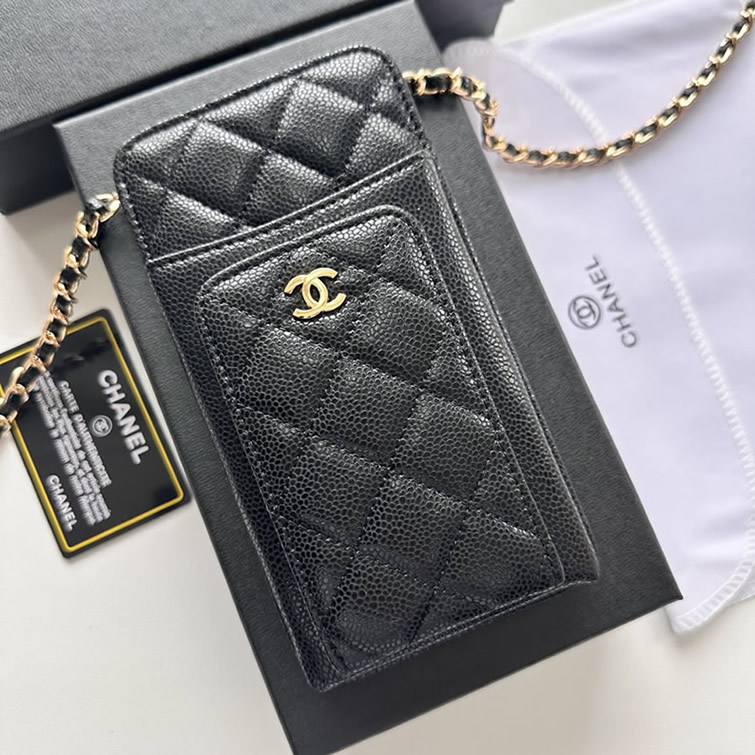 シャネル 携帯ケース クラシック マトラッセ キャビアスキン ブラック ゴールド金具 レディース CH50079 - 画像 (3)