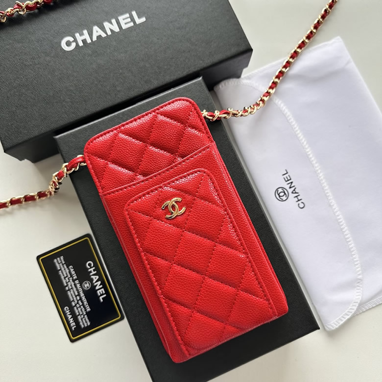シャネル 携帯ケース クラシック マトラッセ キャビアスキン レッド ゴールド金具 レディース CH50079 - 画像 (2)
