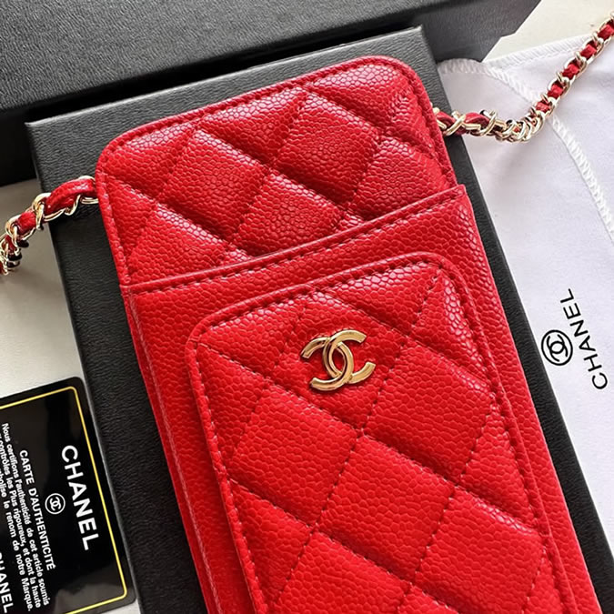 シャネル 携帯ケース クラシック マトラッセ キャビアスキン レッド ゴールド金具 レディース CH50079 - 画像 (4)