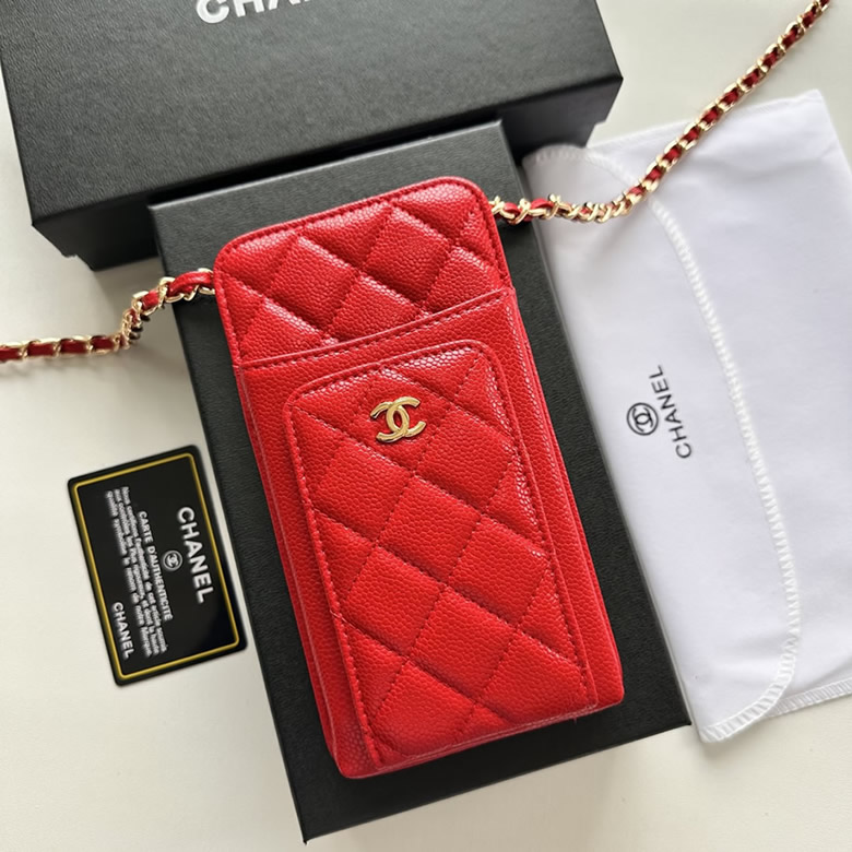 シャネル 携帯ケース クラシック マトラッセ キャビアスキン レッド ゴールド金具 レディース CH50079 - 画像 (9)
