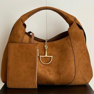 グッチ バッグ Gucci B マキシ トートバッグ ブラウン スエード ポーチ付き レディース GU837466