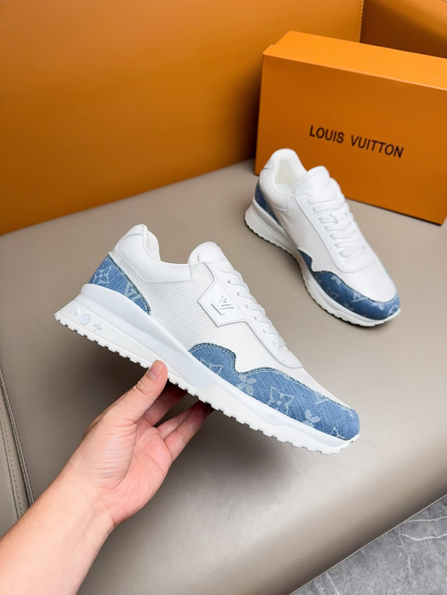 ルイヴィトン スニーカー ラン 55・ライン モノグラム デニム ホワイト ブルー shoes283 - 画像 (3)