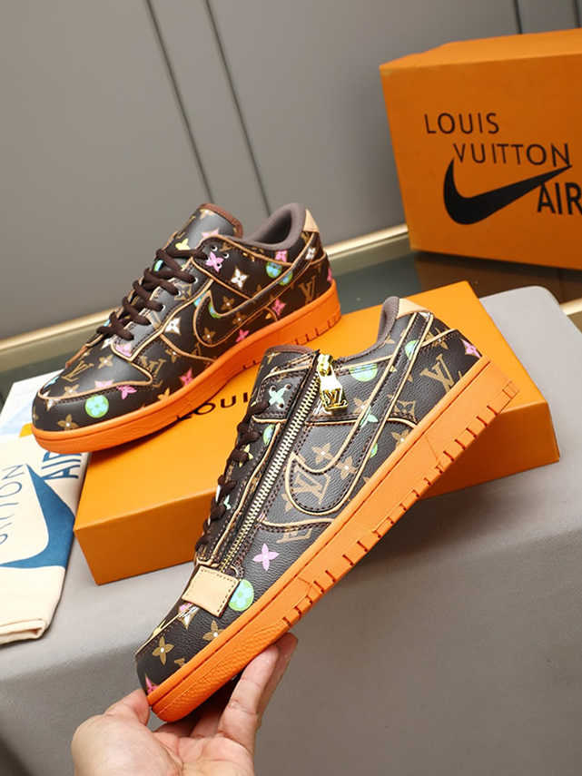 ルイヴィトン ナイキ コラボスニーカー ダンク ロー マルチカラー ブラウン オレンジ shoes291 - 画像 (2)