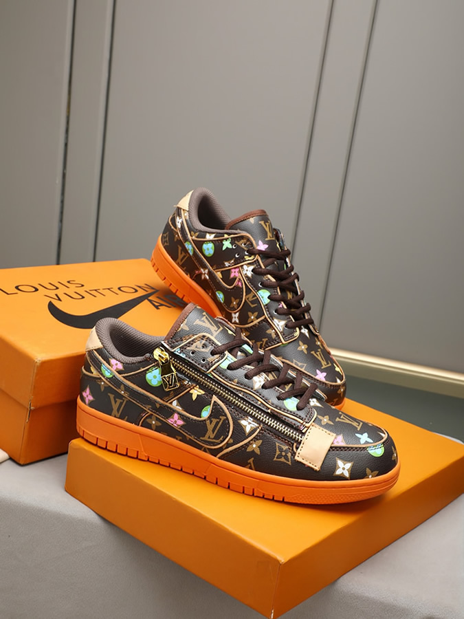 ルイヴィトン ナイキ コラボスニーカー ダンク ロー マルチカラー ブラウン オレンジ shoes291 - 画像 (4)