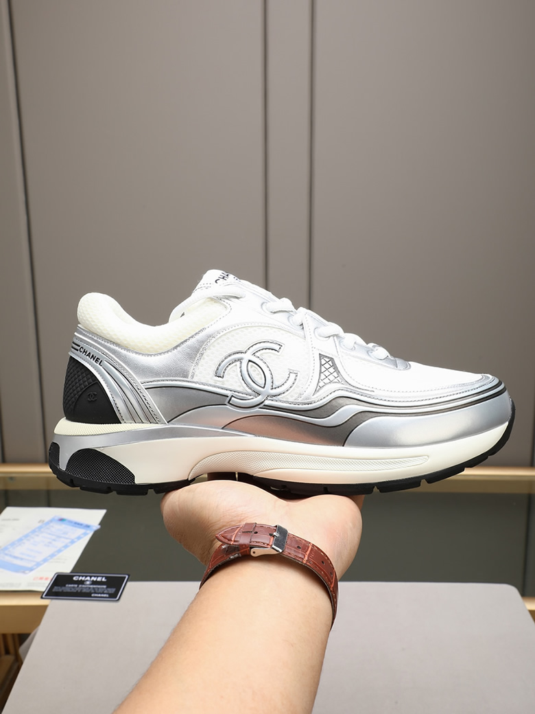 シャネル スニーカー メッシュ ラミネート ラムスキン シルバー ホワイト CCロゴ shoes294