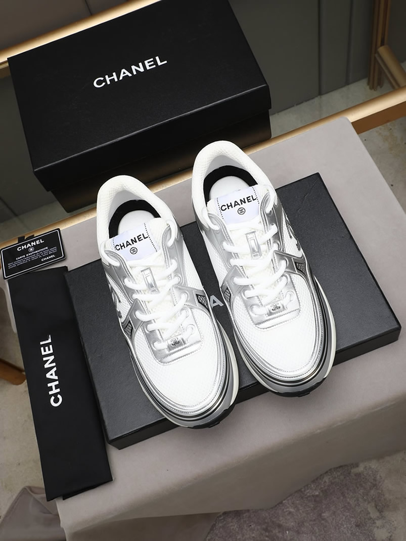 シャネル スニーカー メッシュ ラミネート ラムスキン シルバー ホワイト CCロゴ shoes294 - 画像 (8)