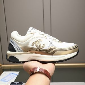 シャネル スニーカー メッシュ ラムスキン ゴールド ホワイト CCロゴ shoes295