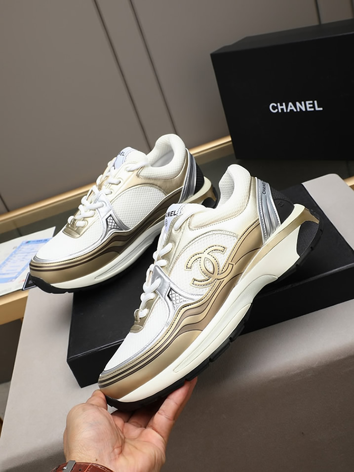 シャネル スニーカー メッシュ ラムスキン ゴールド ホワイト CCロゴ shoes295 - 画像 (2)