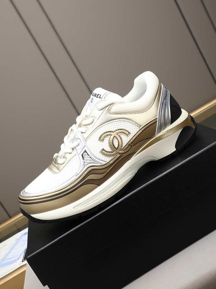 シャネル スニーカー メッシュ ラムスキン ゴールド ホワイト CCロゴ shoes295 - 画像 (6)