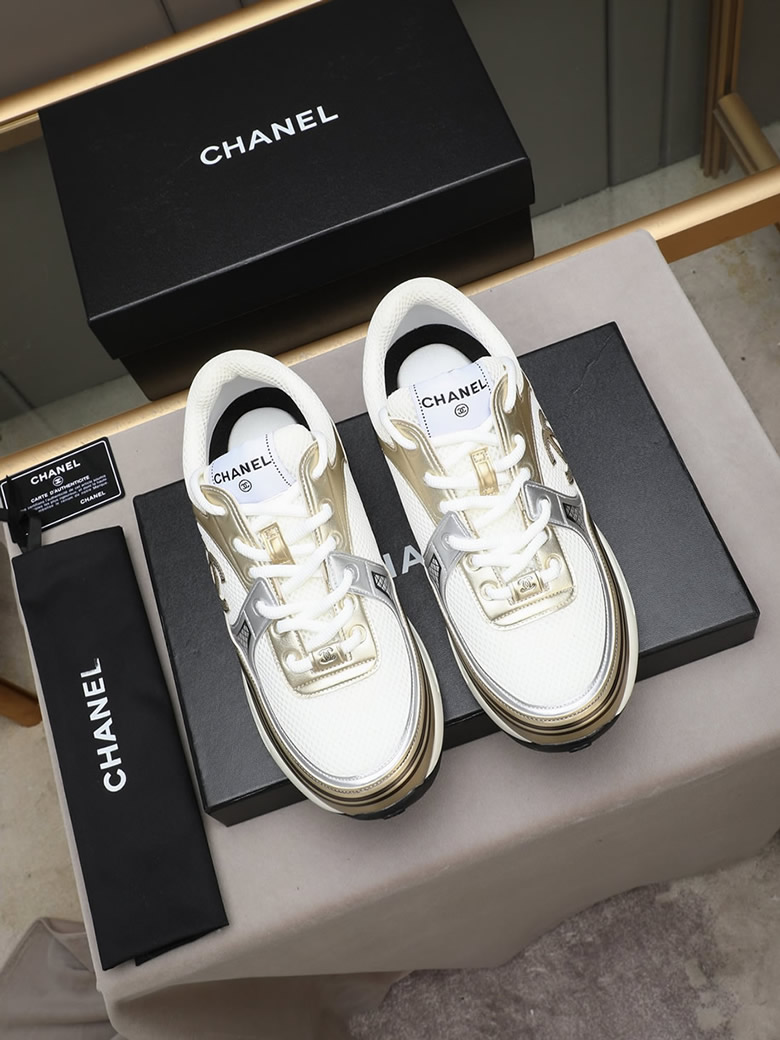 シャネル スニーカー メッシュ ラムスキン ゴールド ホワイト CCロゴ shoes295 - 画像 (7)