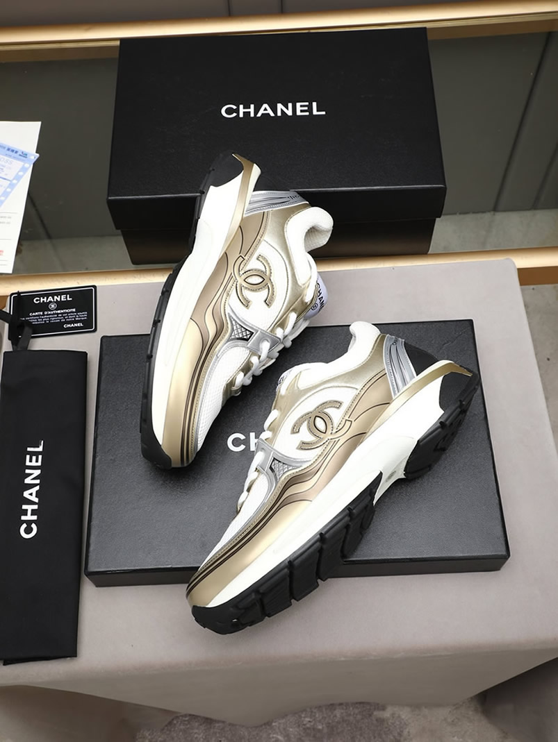 シャネル スニーカー メッシュ ラムスキン ゴールド ホワイト CCロゴ shoes295 - 画像 (8)