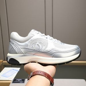 シャネル スニーカー メッシュ ラミネート ラムスキン オールシルバー CCロゴ shoes296