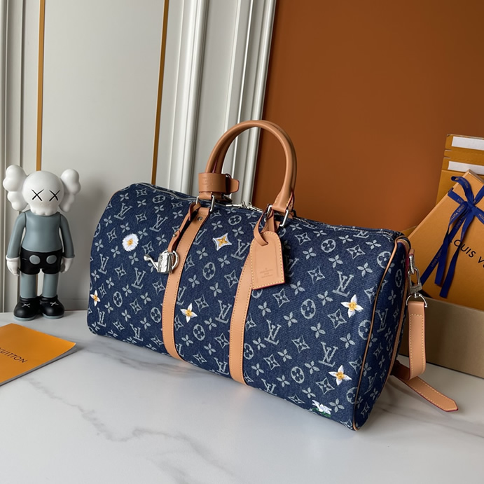 ルイヴィトン ボストンバッグ キーポル 50 モノグラム デニム フラワー 刺繍 2WAY M27781 - 画像 (3)
