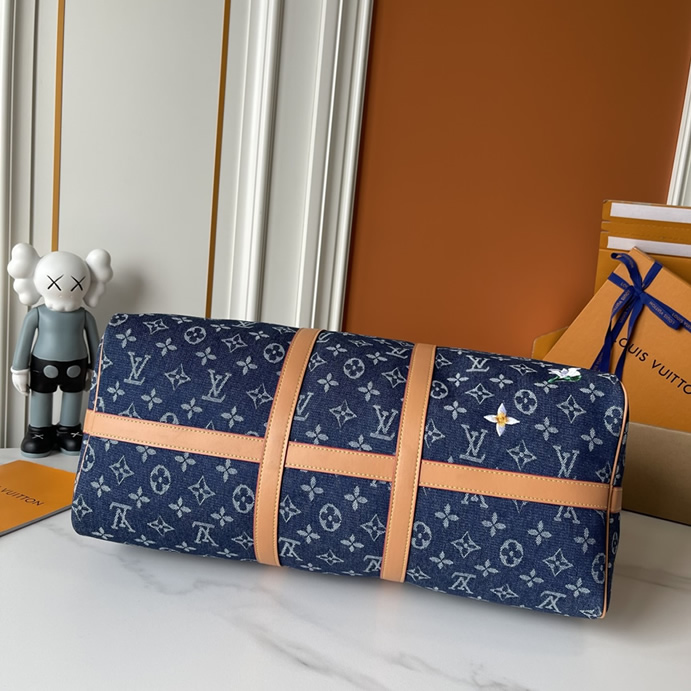 ルイヴィトン ボストンバッグ キーポル 50 モノグラム デニム フラワー 刺繍 2WAY M27781 - 画像 (7)