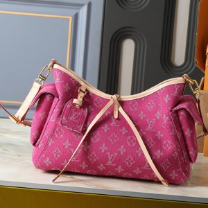 ルルイヴィトン ショルダーバッグ キャリーオール モノグラム デニム ピンク 2WAY M28287