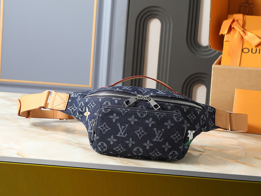 ルイヴィトン ボディバッグ モノグラム デニム ブルー シルバー 2WAY M28619