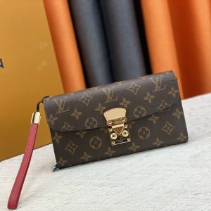 ルイヴィトン 長財布 モノグラム パラス ブラウン レッド ロック金具 M58102