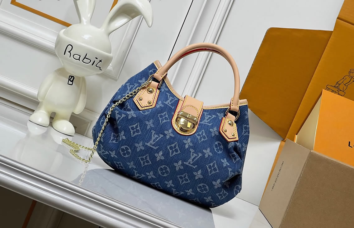 ルイヴィトン 2WAYバッグ モノグラム デニム ブルー ハンドバッグ M44473