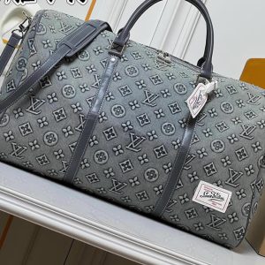 ルイヴィトン ボストンバッグ モノグラム デニム グレー キーポル M22532
