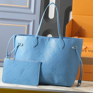 ルイヴィトン ネヴァーフルMM モノグラム・アンプラント ハンドバッグ ポーチ付き ブルー M27358