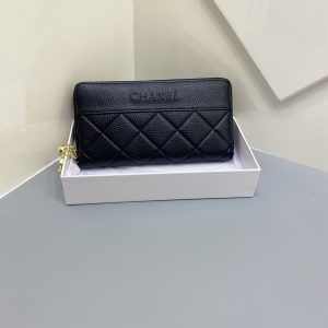 シャネル グレインド カーフスキン ラウンドファスナー長財布 ブラック A6226