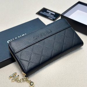 シャネル グレインド カーフスキン ラウンドファスナー長財布 ブラック chc001