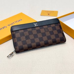 ルイ・ヴィトン ダミエ×レザー ジッピーウォレット シルバーロゴ lvc004