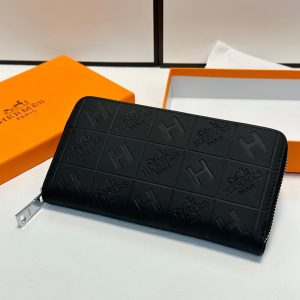 エルメス Hロゴ 型押し ラウンドファスナー長財布 ブラック heb001