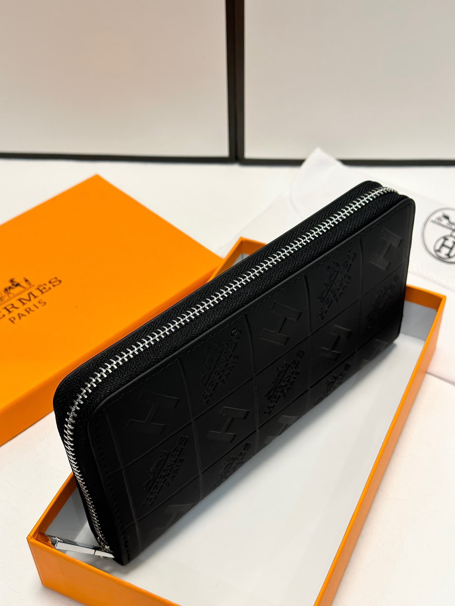 エルメス Hロゴ 型押し ラウンドファスナー長財布 ブラック heb001 - 画像 (6)