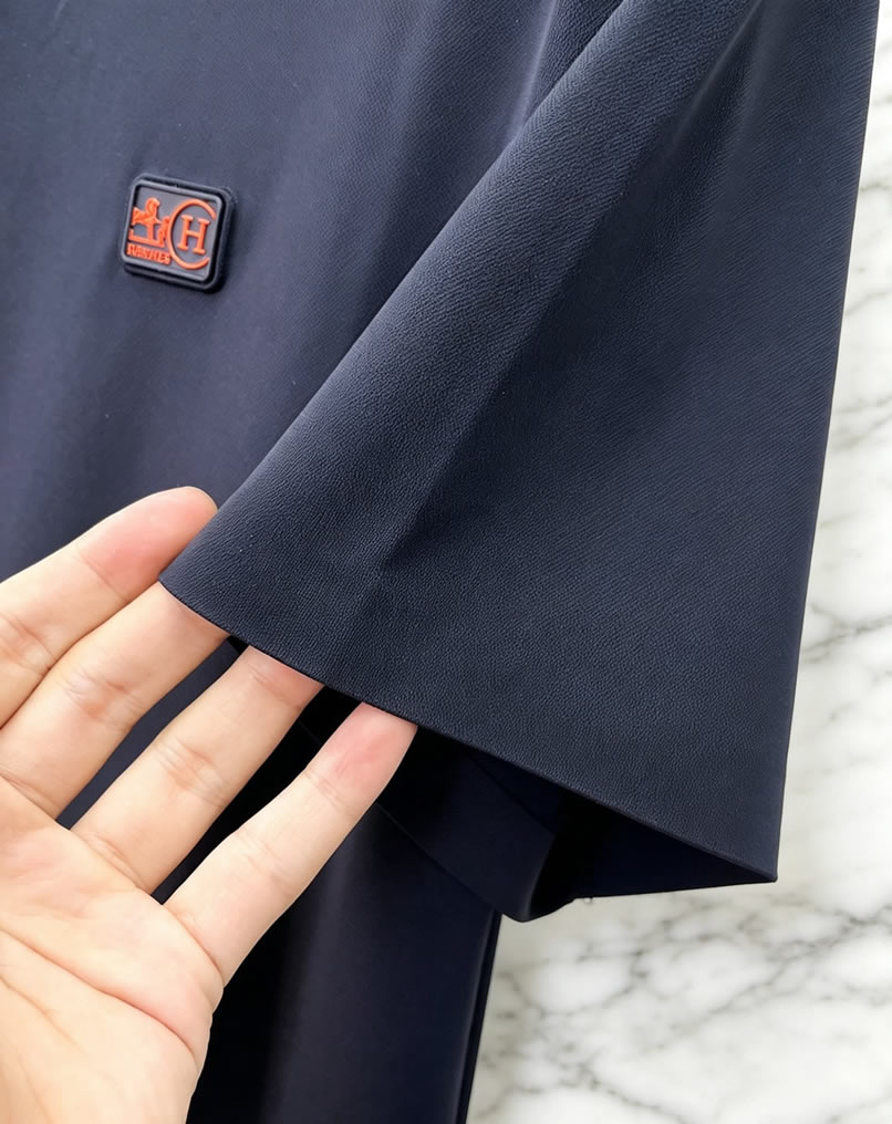 エルメス Hモチーフカラー コットン ポロシャツ ネイビー FS183 - 画像 (4)